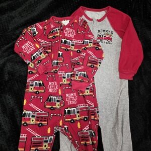 The Children's Place 3T Microfleece Sleepers Red Gray Fireman Firetruck